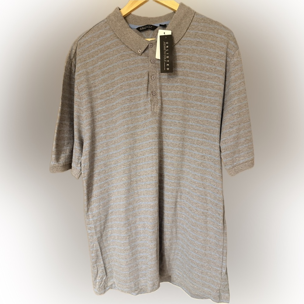 [NWT] Kenneth Cole Gray Striped Polo Shirt - XL